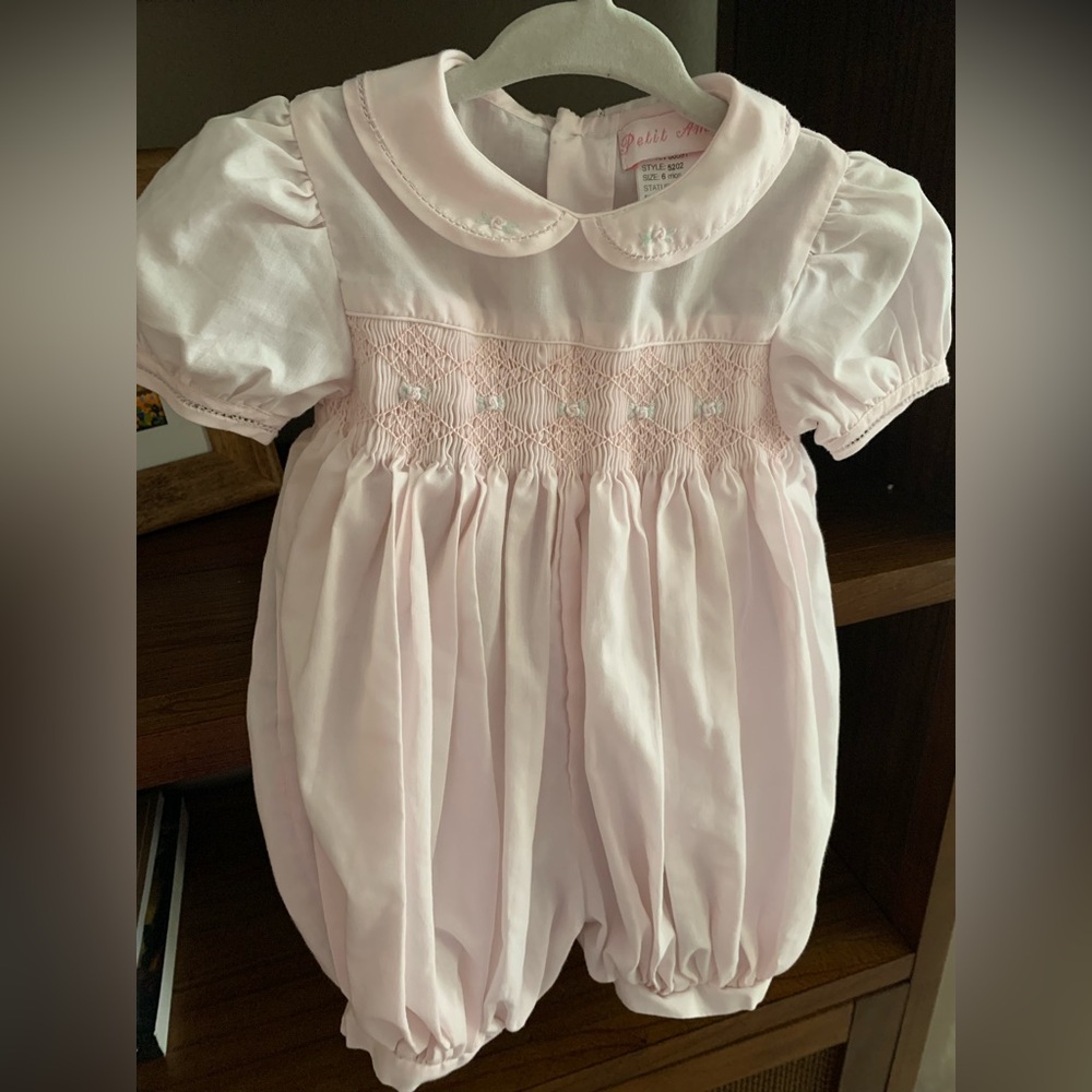 Petite Ami baby one girl pink one piece smocked 6M